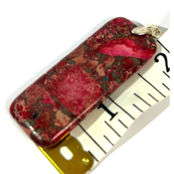 Fuchsia Pink Red Marbled Polished Smooth Stone Pendant Rounded Rectangle 2" - Picture 8 of 8